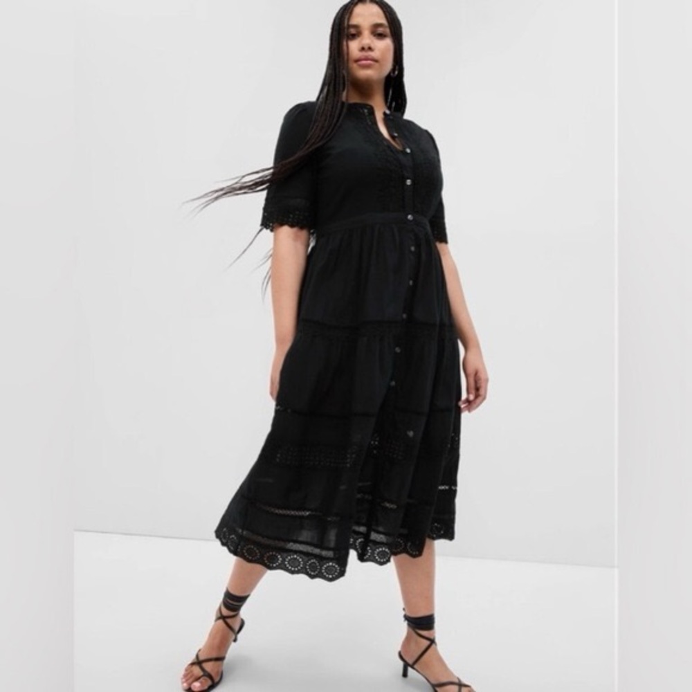 GAP Black Button-Down Midi Dress